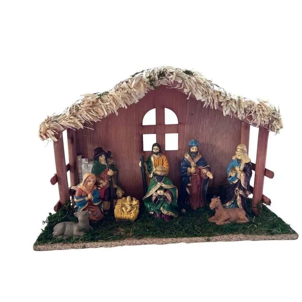 Lighted Christmas Nativity Set, Nativity Sets for Christmas Indoor w/Wooden Stal